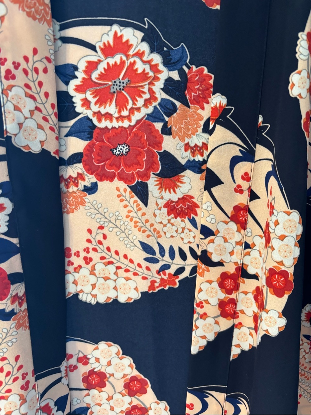 Navy blue/ Orange Floral Open-Front Kimono Cardigan - size S Boho cottagecore - Picture 6 of 10